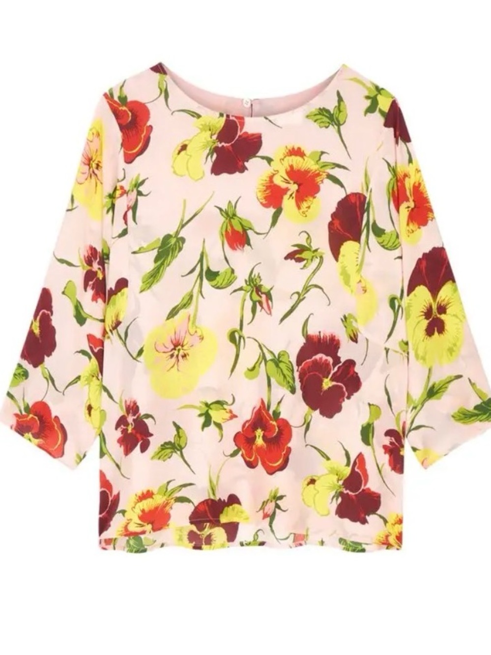 Max Mara Weekend Pomposa Floral-Print Silk Blouse Top Size 12 Flowy Silky Career